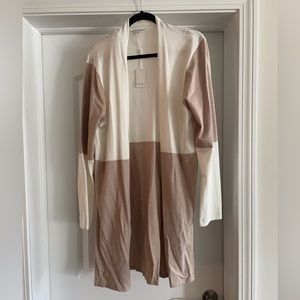 Long White/Beige Color Block Sweater